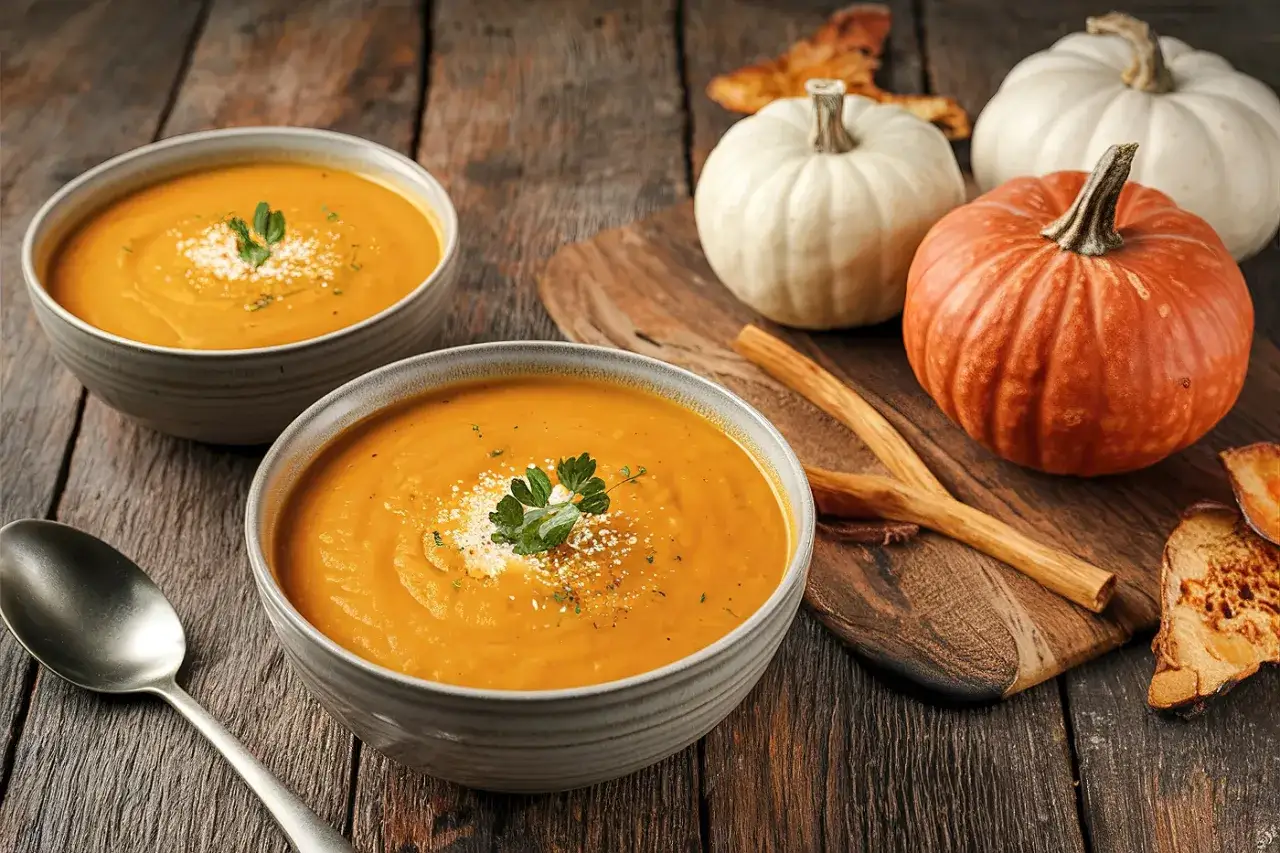 Soupe de potiron avec différents toppings